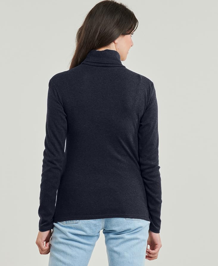 Image of Stylish Black Turtle Neck Cotton Solid Tshirt for Women