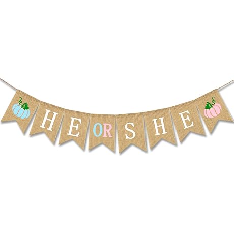 He or She Pumpkin Banner Gender Reveal Decoration Garland