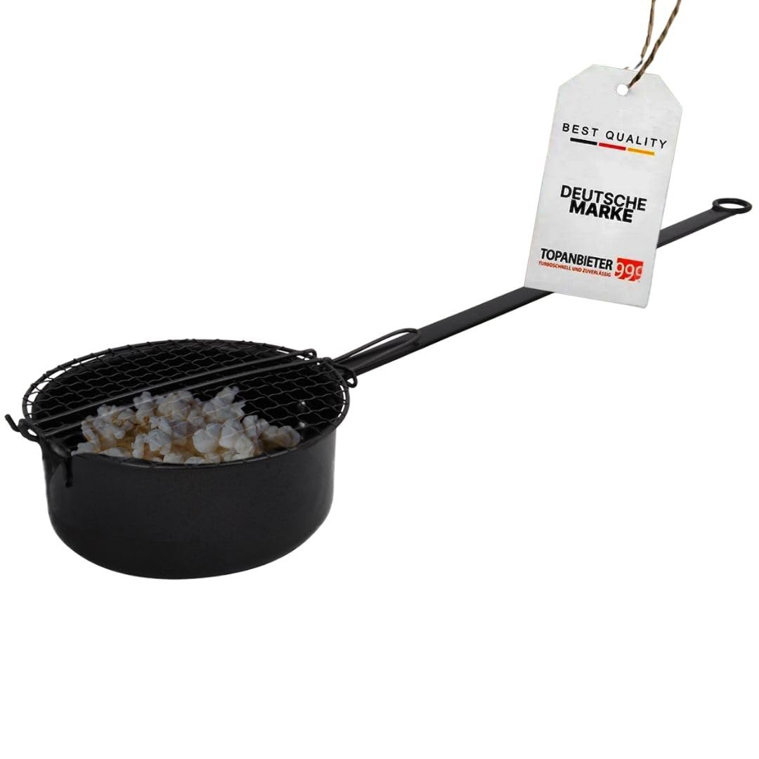 Poêle à pop-corn à feu ouvert et machine à popcorn à manche long avec couvercle à barbecue, idéale pour le camping et la machine à popcorn, machine à popcorn