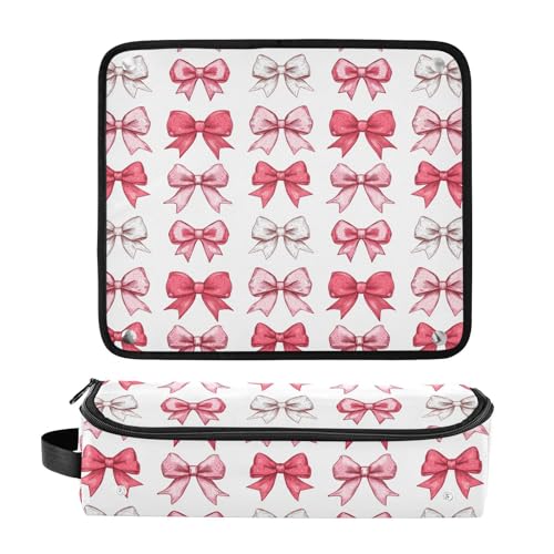 Bolsa de viaje para herramientas de cabello Red Bow Knots Marble, resistente al calor, para planchas, rizadores, cepillos y accesorios de cuidado capilar, organizador portátil miniatura 3