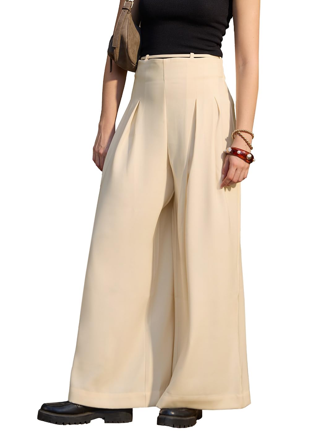 Pantalon polyester léger à jambe ample couleur unie pour filles