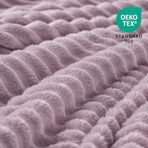 Image of BEDELITE Fleece Throw Blanket for Couch - 3D Ribbed Jacquard Soft and Warm Decorative Fuzzy Blanket - Cozy, Fluffy, Plush Lightweight Dusky Violet Throw Blankets for Bed, Sofa, 50x60 inches
