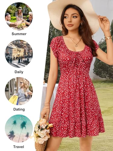 Image of HUHOT Teen Petite Women Floral Short Summer Mini Dresses with Pockets Cute Milkmaid Sundress 2026
