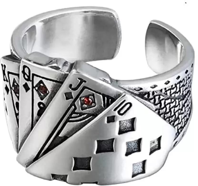 ZOEYTrendy Tash Ace King Queen Jack Playing Card Casino Biker Adjustable Ring