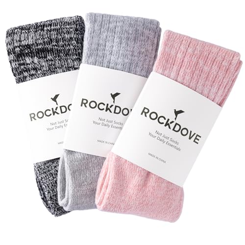 RockDove Women's Set Original Two-Tone Memory Foam Slipper (Size 7-8 US, Light Grey/Red) & 3-Pair Cashmere Knit Calf Warm Socks2