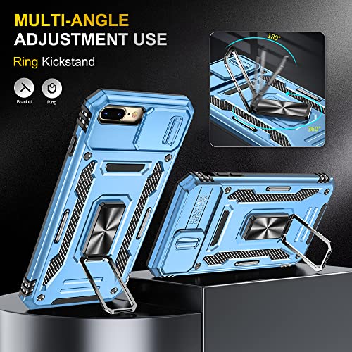 Image of Slide Camera Cover with Ring Holder Mobile Phone Case Cover for iPhone 7 Plus / 8 Plus (Blue)