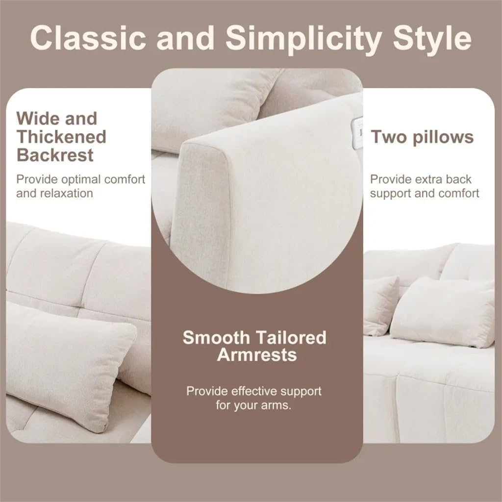 113.3" Sectional Sofa,Comfort Convertible Couch 3-Seat L-Shaped Sofa with Movable Ottoman and