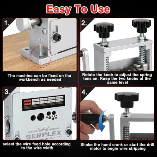 Image of Serplex 11-IN-1 Wire Stripping Machine for 1.5-25mm Cables, Drill Powered /Hand Crank Dual-drive Wire Stripper Machine, Scrapping Copper Wire Peeler Tool for Scrap Copper Recycling & DIY etc.
