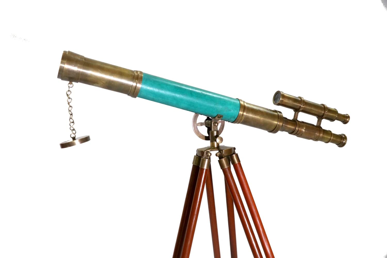 Marine Antique Brass Telescope Handmade Green Big Ship Sailor Article High Magnification Tripod Telescopes with Brown Wooden Stand