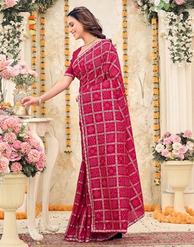 Image of SIRIL Women's Vichitra Silk Foil Bandhani Printed Saree With Unstitched Blouse Piece