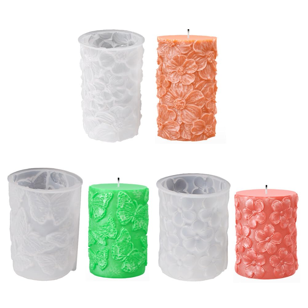Silicone Candle Mold 3D Large Flowers Cylindrical Candle Molds Silicone Scented Candle Holder Molds Soap Flower Molds Epoxy Resin Candle Holder for Candle Crafts