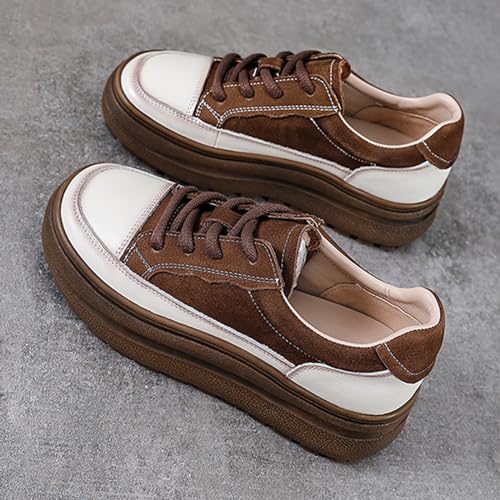 Women's Lace-Up Platform Fashion Sneakers,Comfortable Round Toe Soft Bottom Walking Shoes Breathable Non-Slip Casual Sport Shoes4