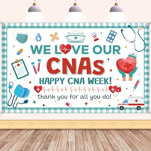 CNA Week Decorations Large 71 X 43 We Love Our Cnas Happy Cna Week Thank You for All You Do Banner Cna Week Banner for Nurse Appreciation Cna Week Backdrop for Indoor Outdoor Photo Background