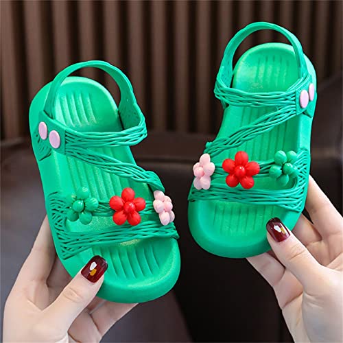 Children Shoes Summer Soft Sole Waterproof Soft Comfortable Fashion Princess Shoes Large Medium Dressy Sandals for Girls (Green, 6-7 Years Little Child)2