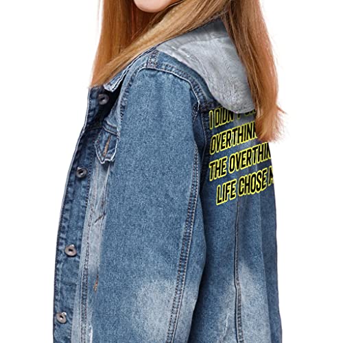 Overthinking Life Hooded Denim Jacket for Kids - This Life Chose Me Jean Jacket - Quotes Printed Denim Jacket for Kids2