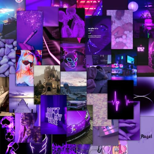 Image of CodersParadise Purple Wall Collage Kit - Aesthetic 4x6 Inch Posters for Bedroom, Dorm, Office & Living Room Decor | Premium Purple Theme Cardstock Wall Art Prints with Glue Dots Included (Pack of 54)