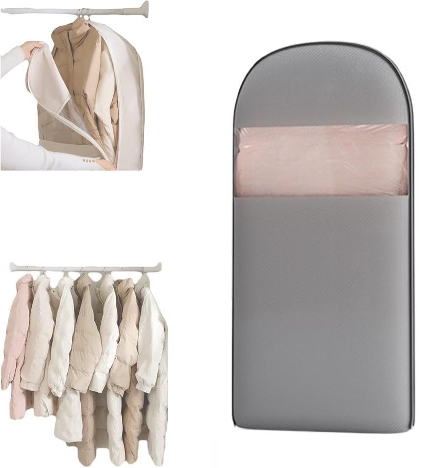 Hanging Garment Bag with Self Compression Zipper, Space Saving Dust Cover for Clothes, Ideal for Down Coats and Closet Organization
