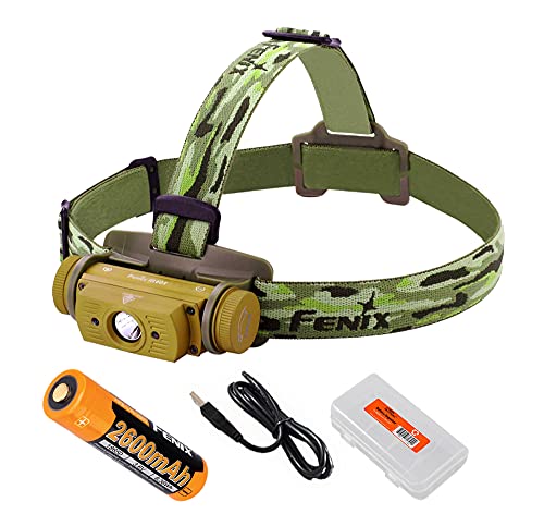 Fenix HL60R 950 Lumens Rechargeable LED Headlamp with Rechargeable Battery, USB Charging cable and LumenTac Organizer and Backup CR123As (Desert Yellow)
