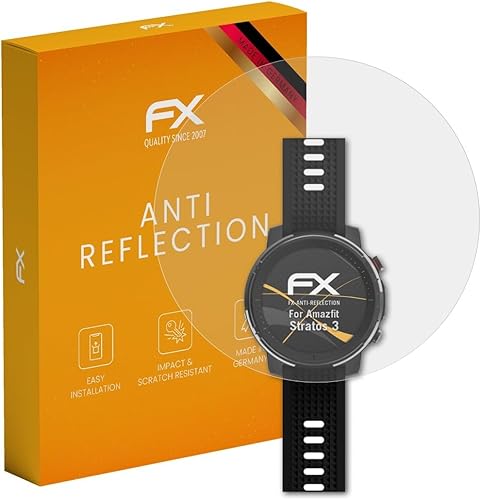 atFoliX Protector de pantalla compatible con Amazfit Stratos 3 película de protección de pantalla, anti-reflectante y absorción de golpes (3X)
