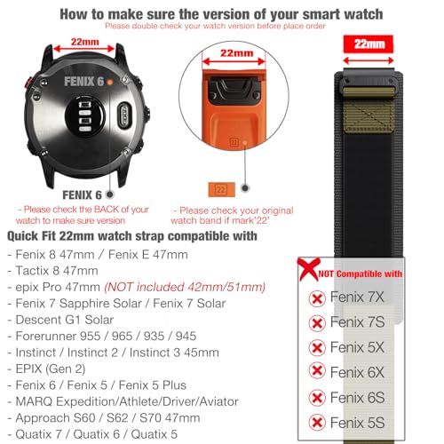 Bracelet nylon 22mm Garmin Fenix 7 Epix Pro 47mm Instinct 2 boucle ajustable