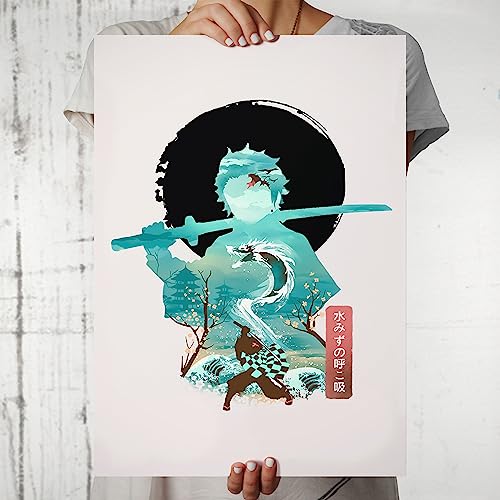 Image of MCSID RAZZ - Demon Slayer - Water Breather - Tanjiro Design A4 Size Poster (With Frame) - Best Gift For Demon Slayer Fans /Best Artifacts To Your Home & Decor /For Anime Fandom