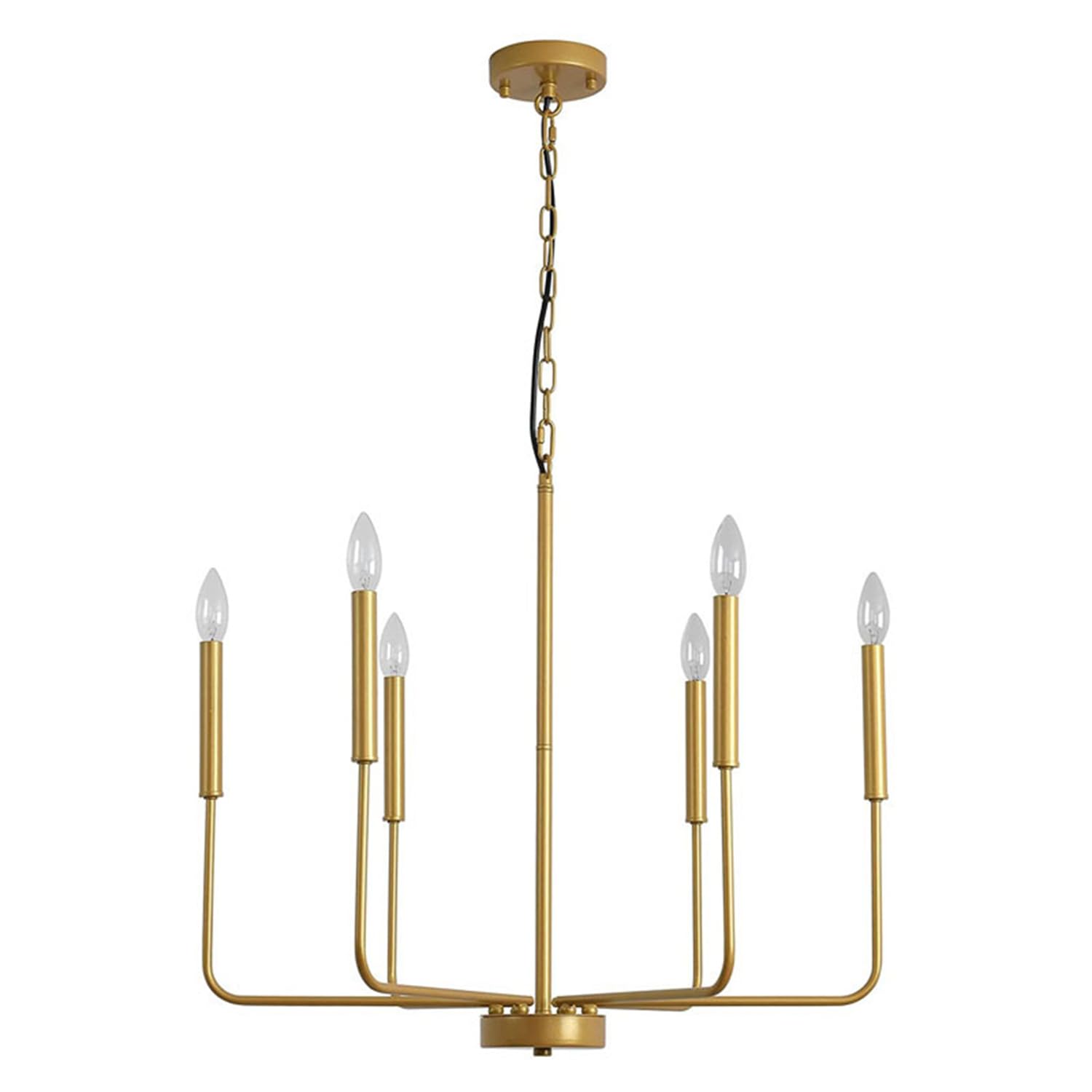KXEcoLife Chandeliers for Dining Room, 6-Light Modern Chandelier Light Fixture, Brushed Brass Industrial Candle Lighting Hanging Ceiling Living Room Bar Kitchen Island