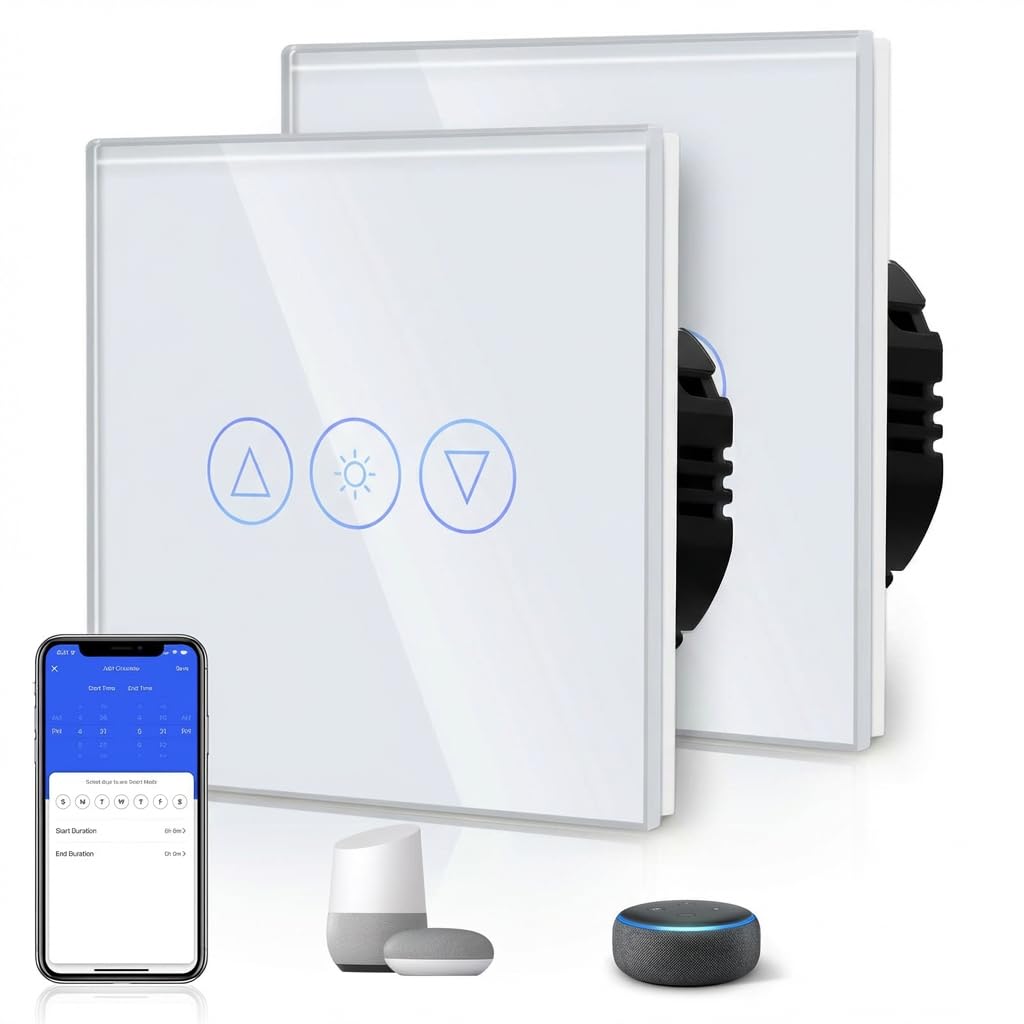 BSEED Smart Dimmer Switch,Glass Touch Panel,LED Lights,Work with Alexa/Smart Life App Control,Neutral Wire RequiredWIFI Dimmer 1 Gang 2 Way(2 Pack),86mm White