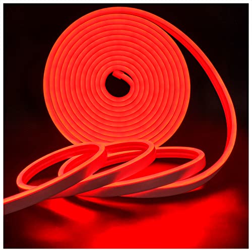 Tesfish Ruban LED Néon, Bande DC 12V 5M 120 LEDs/M Total 600 LEDs Couleur Rouge IP65 étanche Bandes Lumineuses Souple pour Chambre, Bar, Salle de Jeux,...