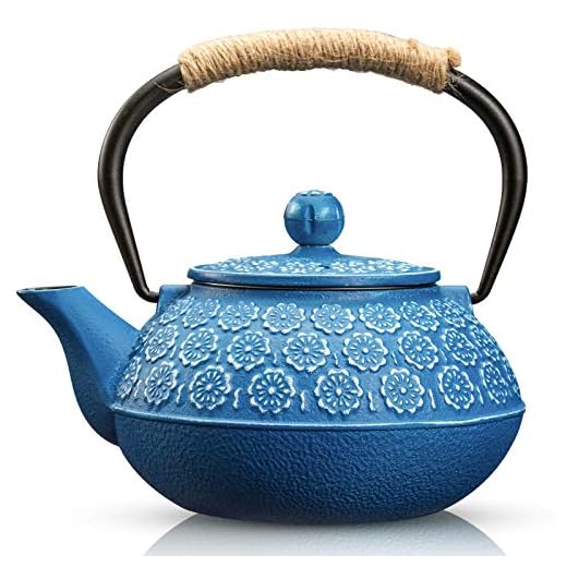 Sotya Cast Iron Teapot, 30oz/900ml Japanese Tetsubin Tea Pot with Infuser for Loose Leaf and Tea Bags, Tea Kettle Coated with Enameled Interior for Stove Top, Dark Blue