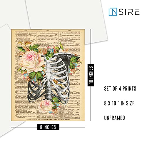 Insire Anatomy Wall Art - Vintage Medical Posters, Brain Wall Art, Skull Art Wall Decor, Skeleton Wall Art, For Medical Office Decor - Nurse Wall Decor, Floral Skull Decor - Set Of 4 Unframed (8X10) #TOP6