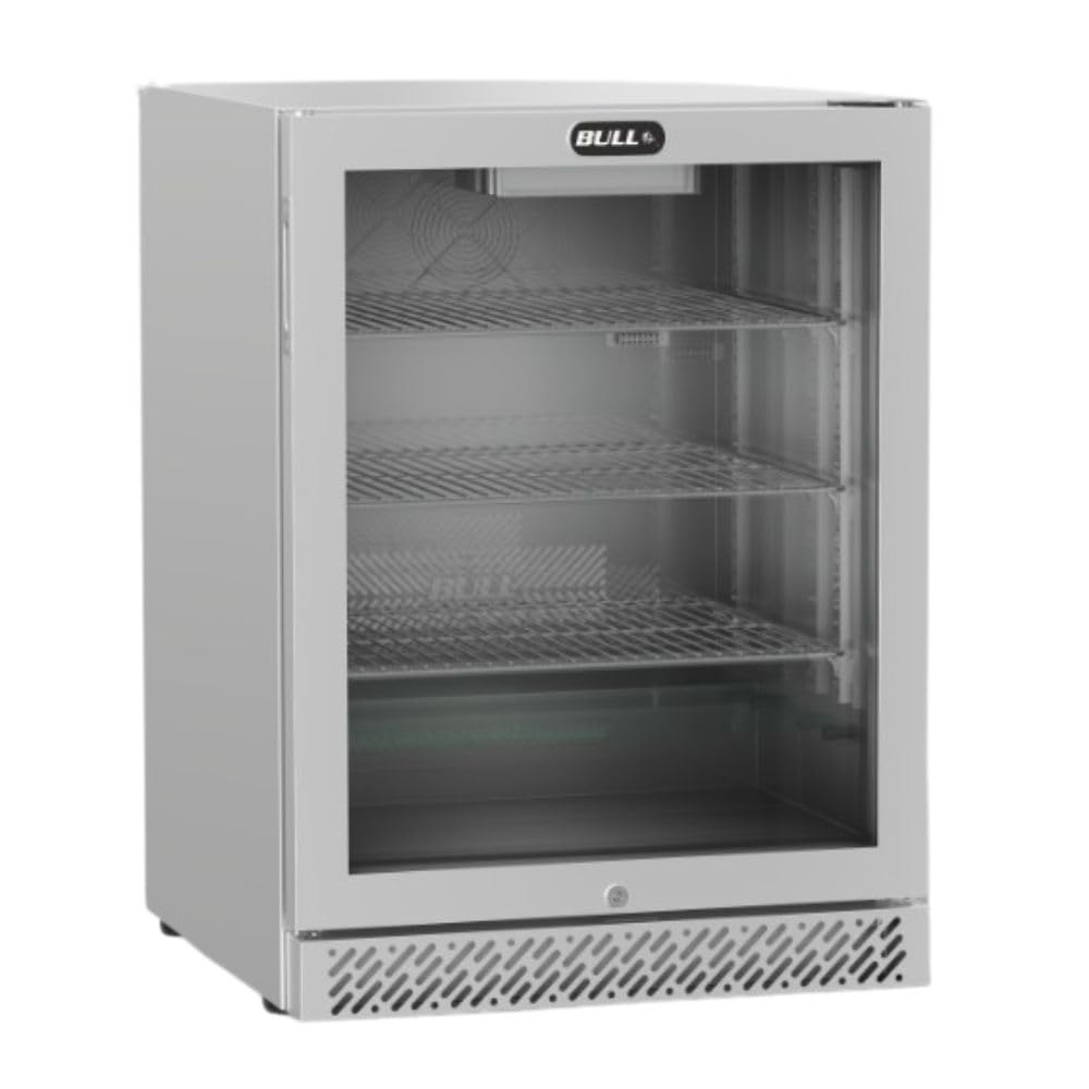 Bull Outdoor Products Glass Door Outdoor Refrigerator – 4.9 cu. ft. Stainless Steel Beverage Fridge with LED Digital Control, Reversible Locking Door, and Adjustable Shelves