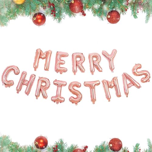 Satiskid - Satiskid 16 Zoll Frohe Weihnachten Brief Ballons, Xmas Folienballons Girlande, Weihnachtsdekoration Banner, Aufblasbare Weihnachtsballons Kit, Xmas Ornament Party Zubehör (Roségold)