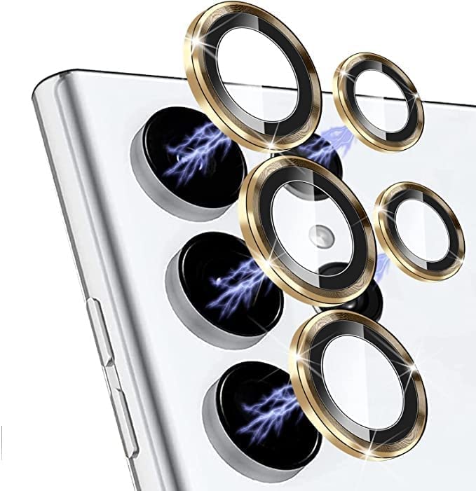 Image of Camera Lens Protector Ring Compatible with Samsung Galaxy S23 Ultra | Tempered Glass + Aluminum Alloy Ring | Full Coverage Lens Guard | Scratch Proof | HD Clear | Case Friendly | Gold