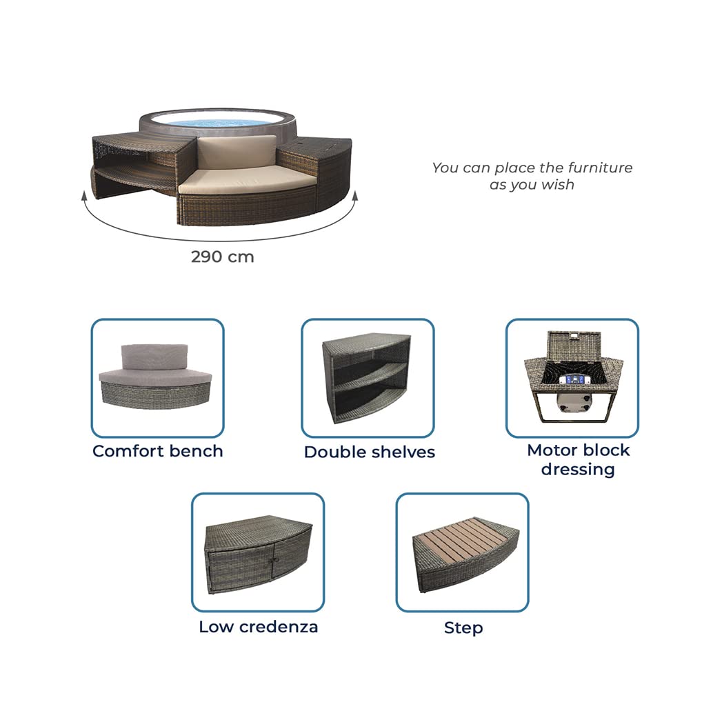 Netspa Vita Premium 168x70 Cm + Furniture 5 Pieces Inflatable Jacuzzi With External Panels 1100L