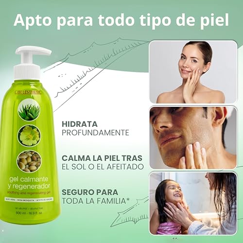 Cibelesthetic Gel de Aloe Vera Puro con Rosa Mosqueta y Aceite de Argán - Regenerador Intensivo para Pieles Sensibles - Calma y Repara Post-Depilación, Láser y Exposición Solar - Formato Profesional 5 - imagen 3