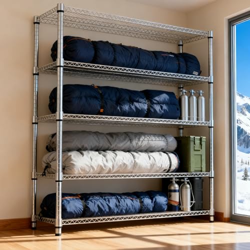 Image of M MZG 5 Tiers Shelf 3300 lbs Steel Storage Shelving Utility Shelving Unit Steel Organizer Wire Rack for Home,Kitchen,Office,Garage Chrome 17.7 inch D x 59.1 inch W x 70.3 inch H