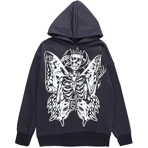 CONCINEROS Y2K Graphic Hoodies With Designs Mens Womens Fashion Long Sleeve Bone Prints Hiphop Hooded Sweatshirts Cover