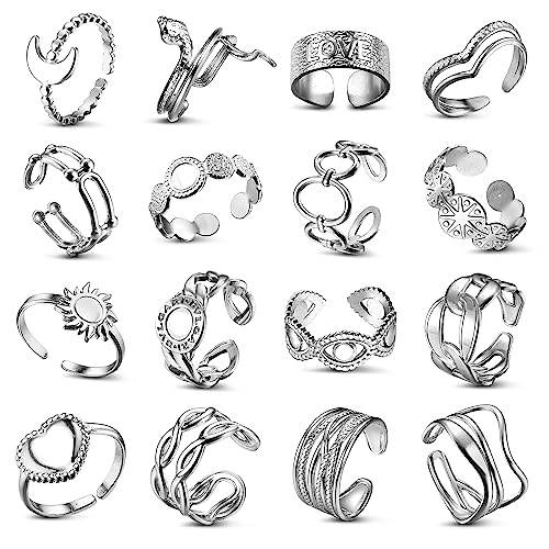 Adramata 16 Pcs Anillos Mujer Acero Inoxidable: Flor,...