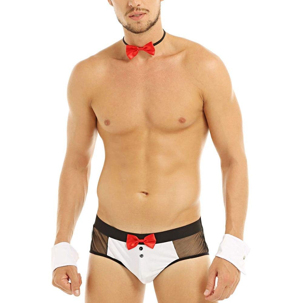 KHDFYER Slip Intimo Uomointimo da Uomo Set da Notte Costume da Cosplay  Vedere Attraverso La Maglia Dividi Spacchi Slip Intimo con Papillon E  Polsini-M_Nero : Amazon.it: Salute e cura della persona