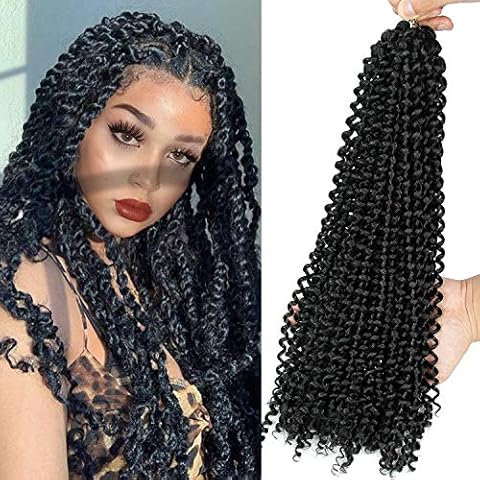 8 Packs Passion Twist Hair 18 Inch Passion Twist Crochet Hair For Black Women Water Wave Crochet Braiding Hair Extensions (1B) Cover