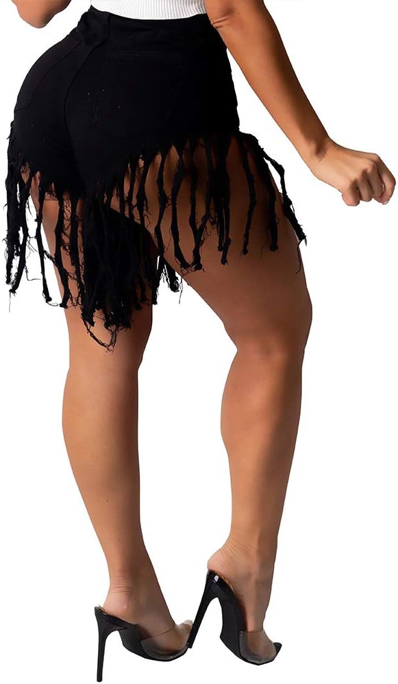 PINSV Women's Denim Shorts Summer High Waisted Frayed Raw Hem Ripped Tassels Sexy Short Pants Jeans - Image 2