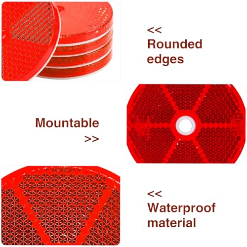 Image of 15 Pcs Front Reflector Round for Driveway Fence Gate Posts Trailers Safety Reflectors Automobiles Boats Mailboxes Reflector,Matching Screws Included(2.4inch Red)
