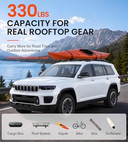 Image of 330 LBS Lockable Roof Rack Cross Bars Fit for Jeep Grand Cherokee L 2021-2026 & Grand Cherokee WL 2022-2025 2026, Aluminum Crossbars, Rooftop Luggage Cargo Carrier Accessories for Kayak Bike