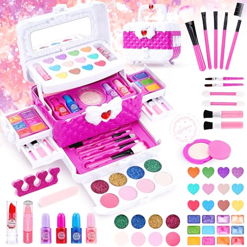 53 peças de maquilhagem para crianças, conjunto de maquilhagem para crianças, não tóxico, lavável, jogo de presente, Natal, Halloween, dramatização, mala de maquilhagem para meninas a partir dos 3