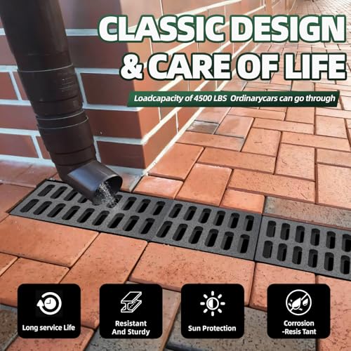 Image of Cast Iron Drain Grate,17 * 4.5 in Outdoor Drain Cover, Heavy Duty B125 Class Channel Grate, Black Rectangle Drainage Grate, Metal Sewer Grate for Concrete Floor, Yard, Driveway & Garage.