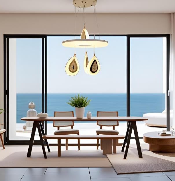 Image of Lyse Decor Metal, Acrylic Chandelier, Jhumar Light for Hall Ceiling, Jhoomer for Living Room, Creative 3 Ring Hanging Pendant Lamp with Height-Adjustable for Bedroom, Dining Room (White)