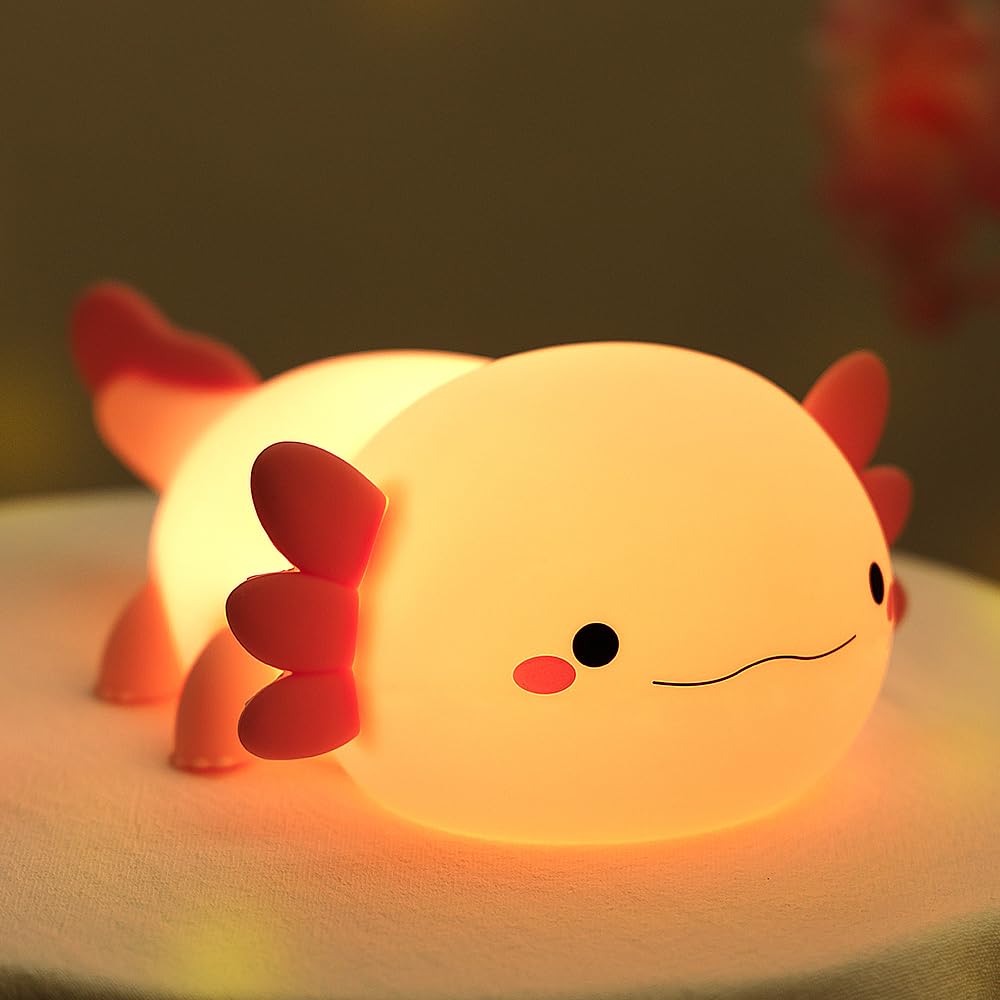 Cute Axolotl Night Light, Squishy Silicone Axolotl LED Night Lamp