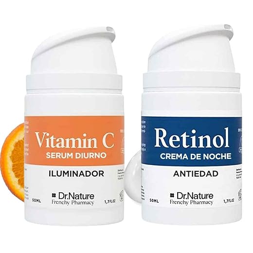 Rutina Facial Pack Antiedad 100 ML - 99% Ingredientes Naturales - 2 Cremas Faciales Antiarrugas e Antimanchas para Pieles Sensibles - Crema de Noche con Retinol + Serum Vitamina C - Cuidado Facial Set