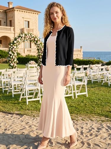 Spring Summer 2026 Women's Scalloped Knit Cardigan Sweaters  Sleeve Crop Crewneck Button Down Shrug - image 3