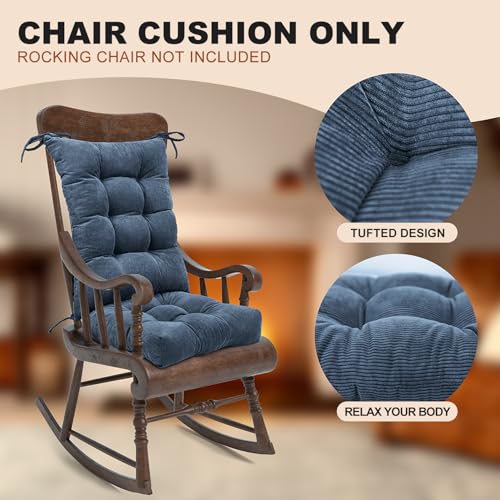 Image of Lokex Rocking Chair Cushion Only,Tufted Non-Slip Comfortable Rocking Chair Cushions Indoor with Ties,Striped Rocking Chair Pads (Indigo blue-S2064-16, 21x17 /17x17)